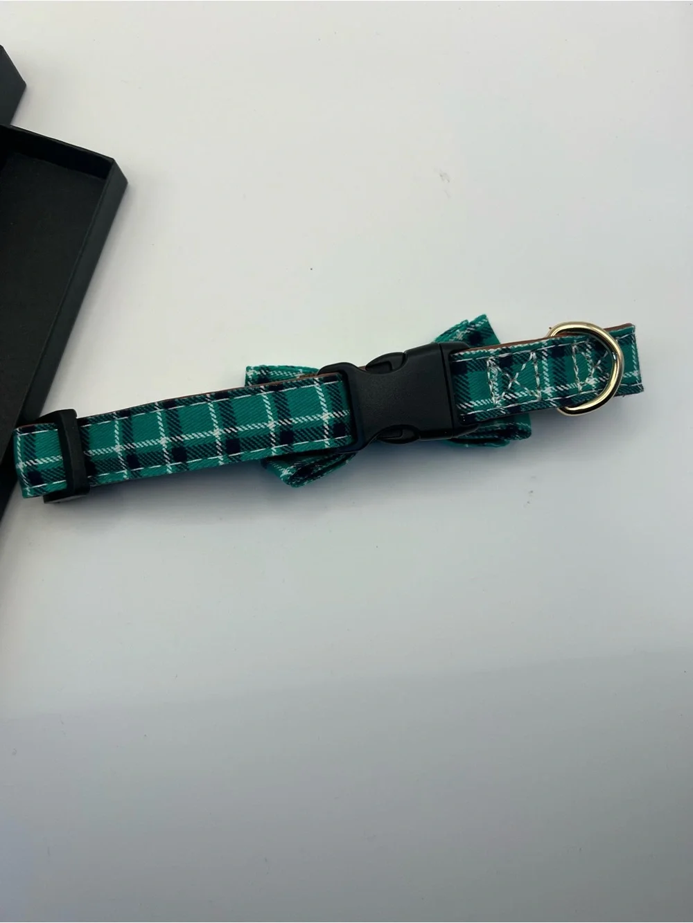 Dog‎ Collar Bow Tie - Adorable Soft Material&Leather (Cyan Plaid, M 13